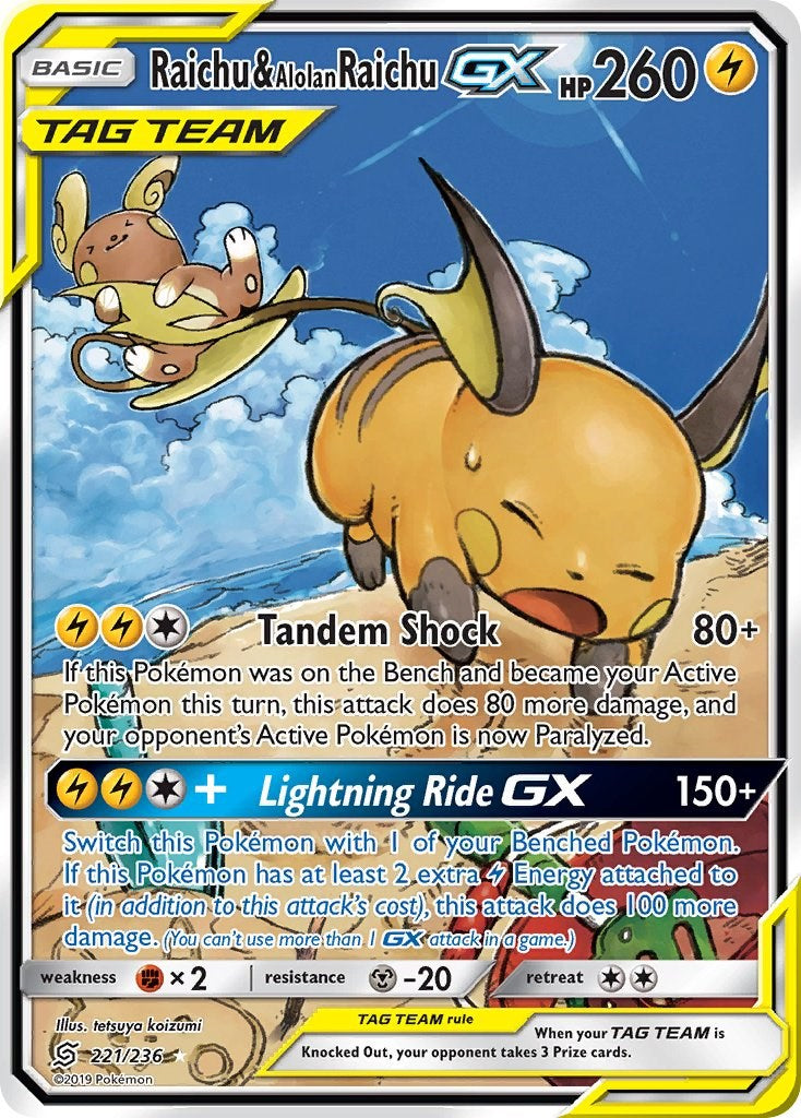 Raichu & Alolan Raichu GX (Alternate Full Art) [SM11 - 221/236]