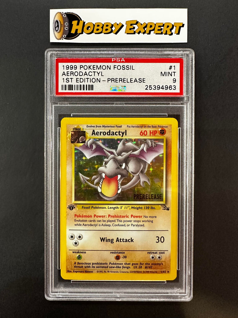 Aerodactyl Holo - 1st Edition Base Set Pre Release - 1999 Pokémon Fossil (PSA 9)